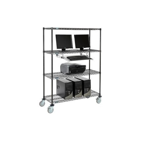 Nexel     4-Shelf Mobile Wire Computer LAN Workstation W/ Keyboard Tray, 48W X 18D X 69H, Black